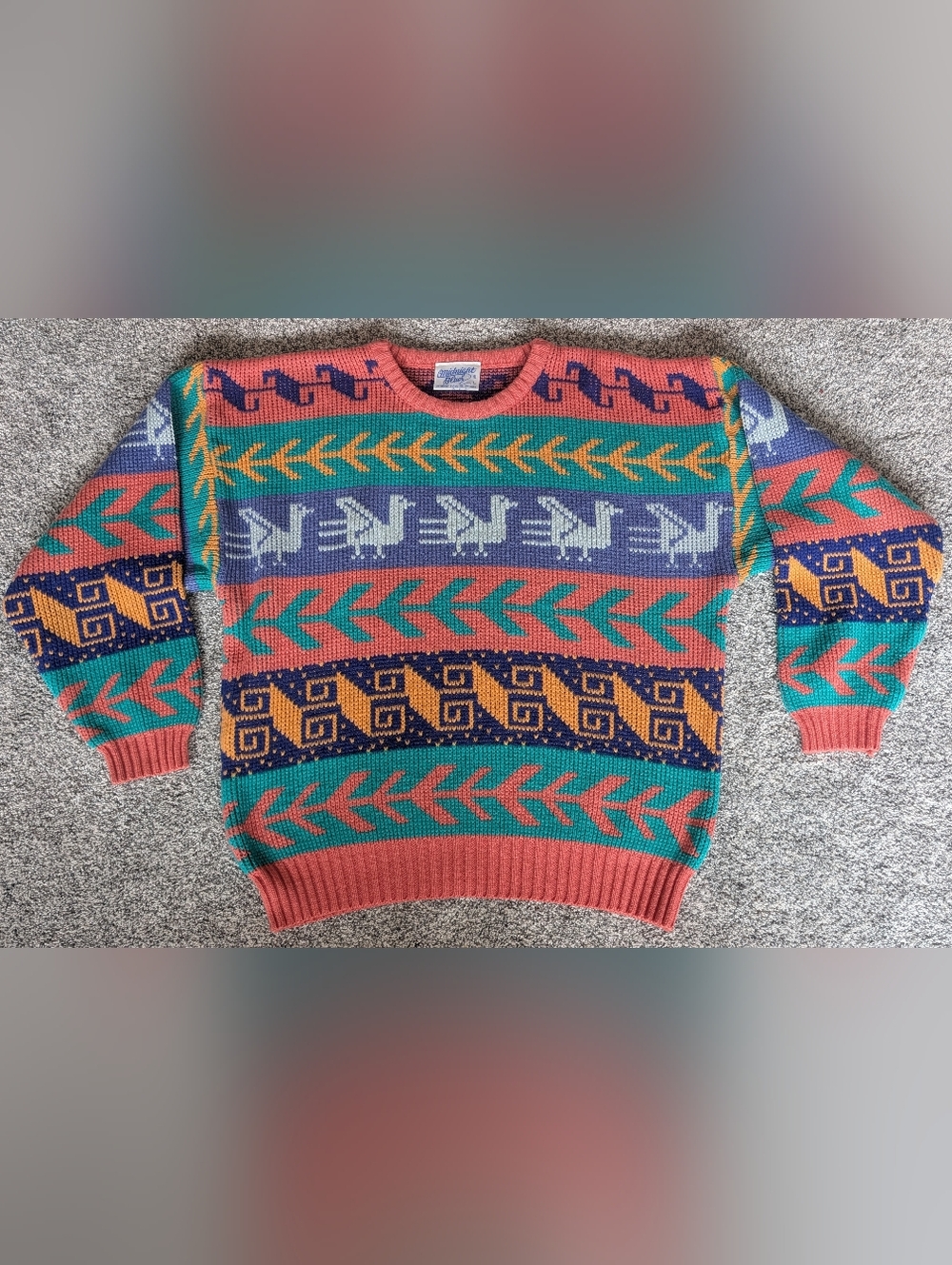 Vintage Midnight Blues Sweater Size Large Geometric Colorful Abstract Y2K
